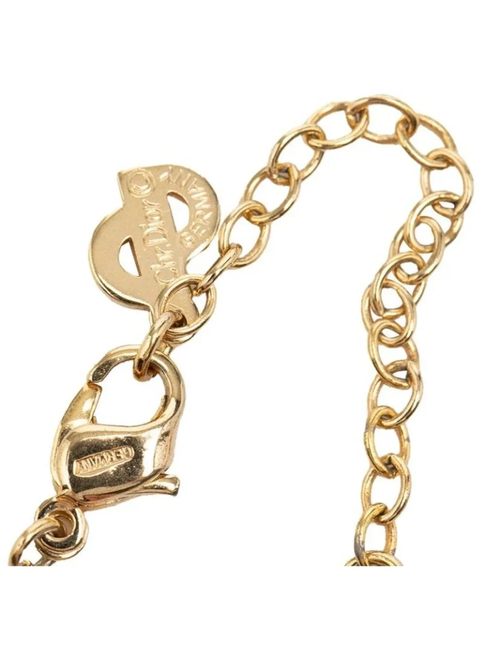 Dior Logo Necklace Gold Black Plated Line Stone - Picture 4 of 8